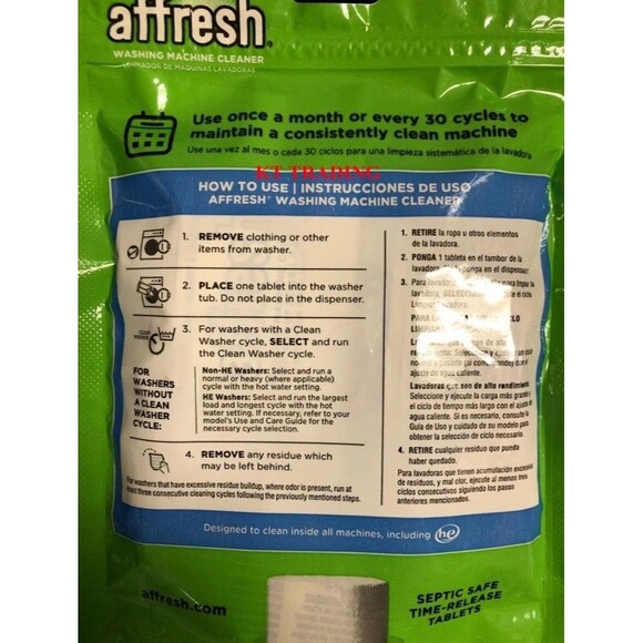 Affresh WASHING MACHINE CLEANER Odor Residues Remover ~ Septic Safe ~ 3 Tablets - Picture 2 of 7